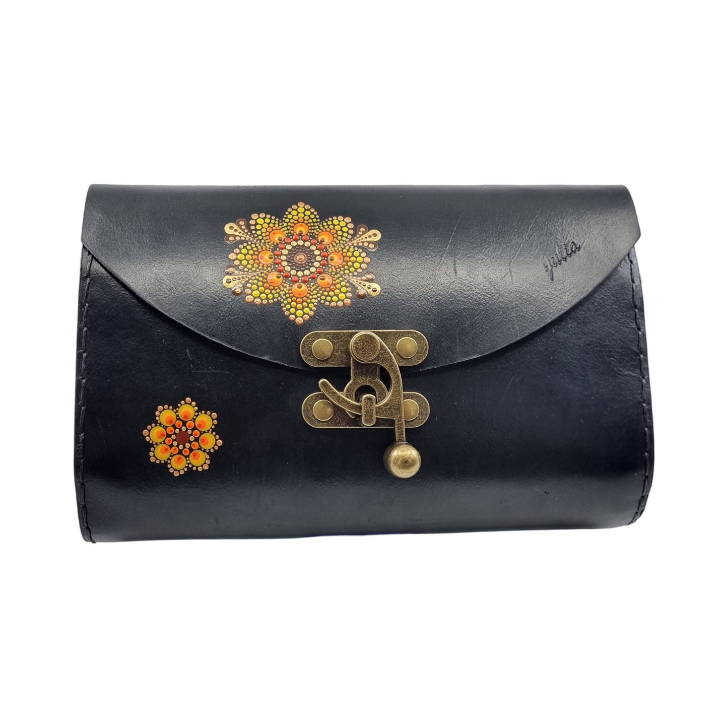 Sort clutch JuTa med orange mandalaer.
